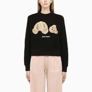 NEW $800 Palm Angels Black Teddy Bear Black Thick Cotton Designer Sweatshirt S
